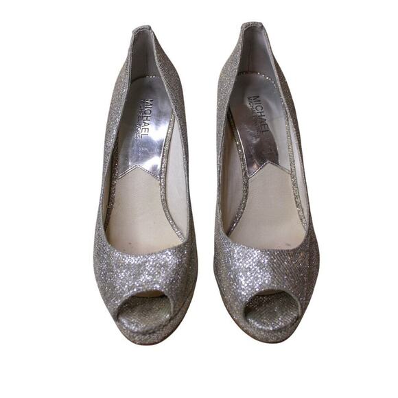 Michael Kors Silver Metallic Glitter Mesh Platform High Heels Y2K 9M - Picture 2 of 6
